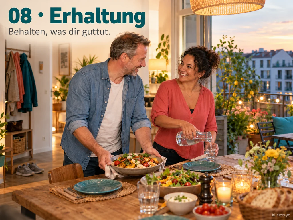 Paar bereitet gemeinsam eine Mahlzeit vor und schenkt Wasser ein.
