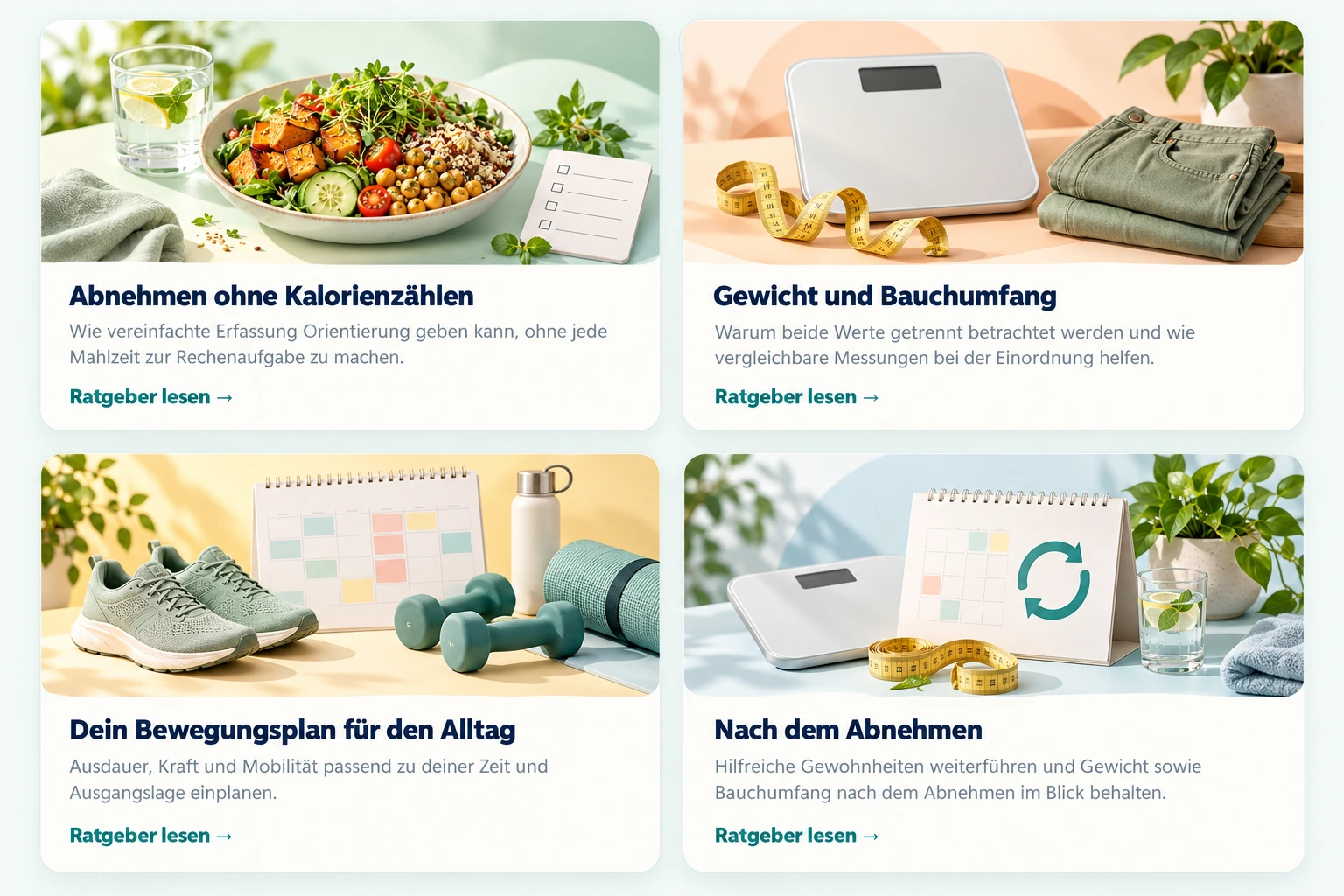 Bunte Mahlzeit, Wasserglas und einfache Checkliste.