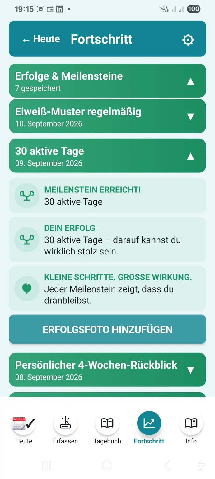 Erfolge sehen und langfristig dranbleiben TANISOMI Übersicht persönlicher Meilensteine